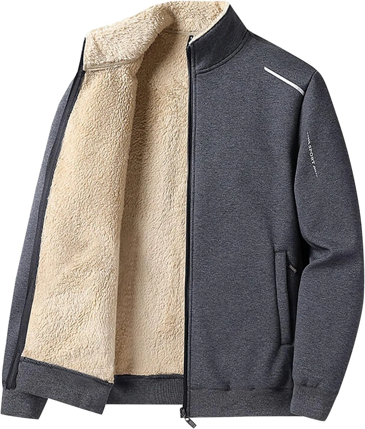 Men's Winter Fleece Warm Sherpa Lined Shirt Jacket for Men Thick Full-Zip Faux Leather Overcoat Jacket with Pockets