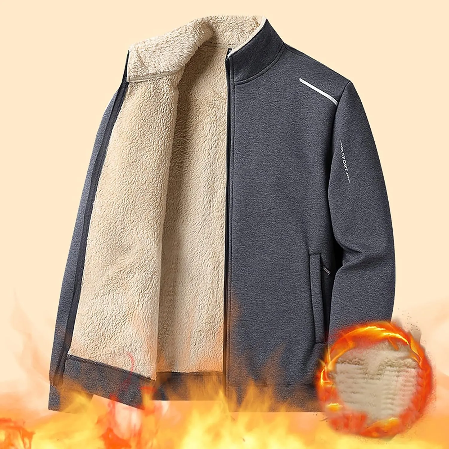 Men's Winter Fleece Warm Sherpa Lined Shirt Jacket for Men Thick Full-Zip Faux Leather Overcoat Jacket with Pockets