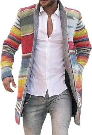 Mens Woolen Blend Jacket Double Breasted Trench Coat Lapel Mid Length Peacoat Winter Outerwear