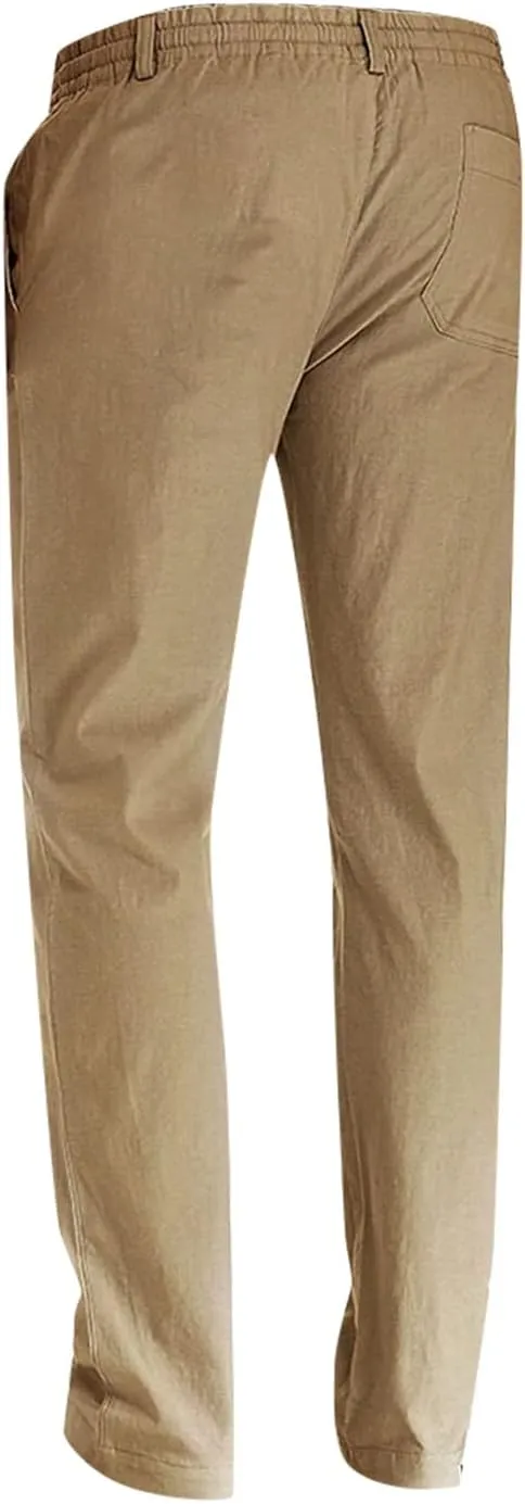 Mens Work Pants Drawstring Elastic Waist Business Casual Trousers Loose Straight Leg Summer Pull On Pants with Pocket