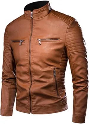 Men's zipper leather jacket retro casual jacket pu jacket motorcycle riding jacket