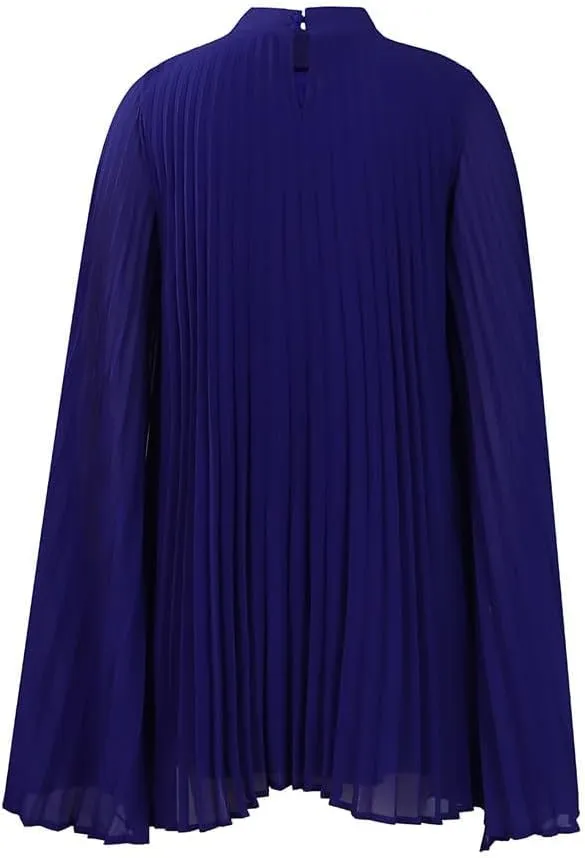 Meufam Womens Cloak Sleeve Dress Cape Sleeve Pleated Loose Fit Cocktail Party Flowy Dress for Cocktail Party
