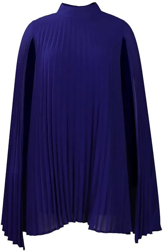 Meufam Womens Cloak Sleeve Dress Cape Sleeve Pleated Loose Fit Cocktail Party Flowy Dress for Cocktail Party
