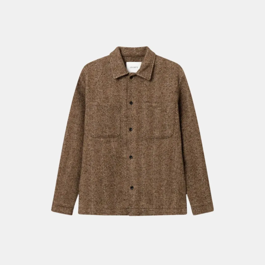 Milian Herringbone Overshirt (Coffee Brown   Dark Sand)