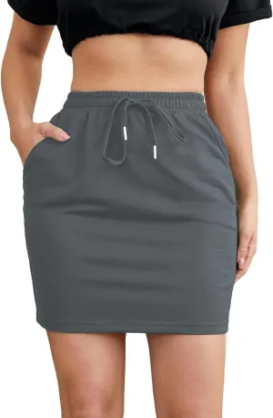 Milumia Women Casual High Waist Mini Skirt Drawstring Workout Skirt with Pocket