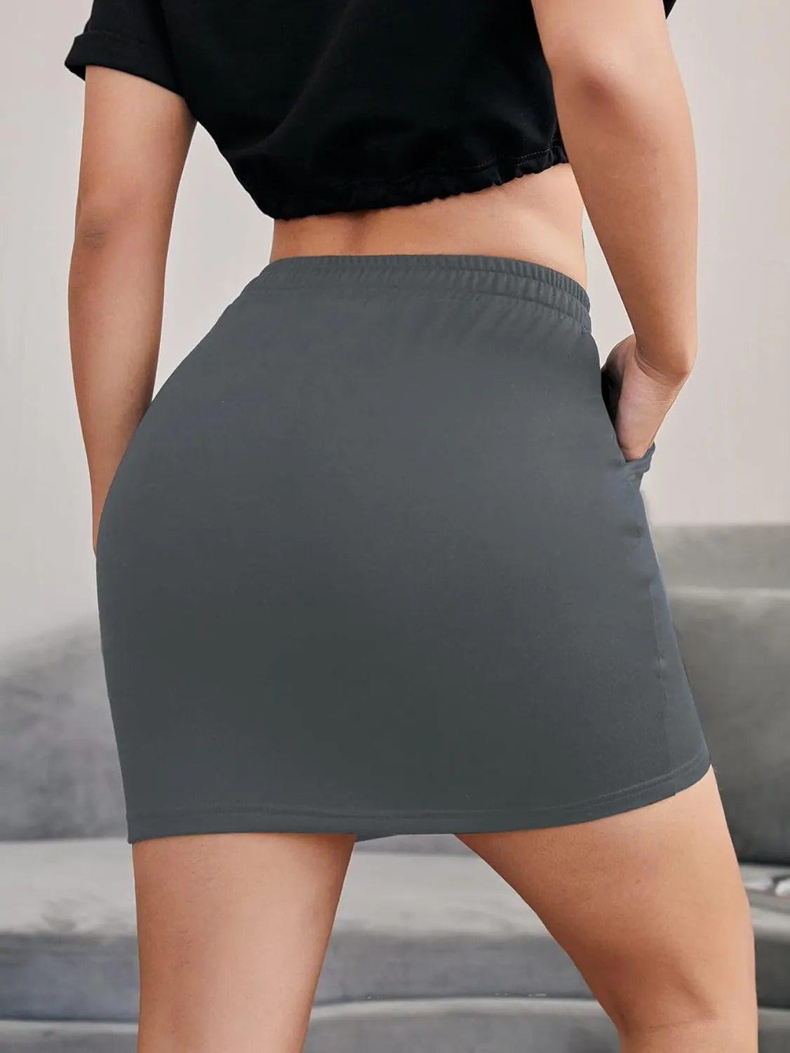 Milumia Women Casual High Waist Mini Skirt Drawstring Workout Skirt with Pocket