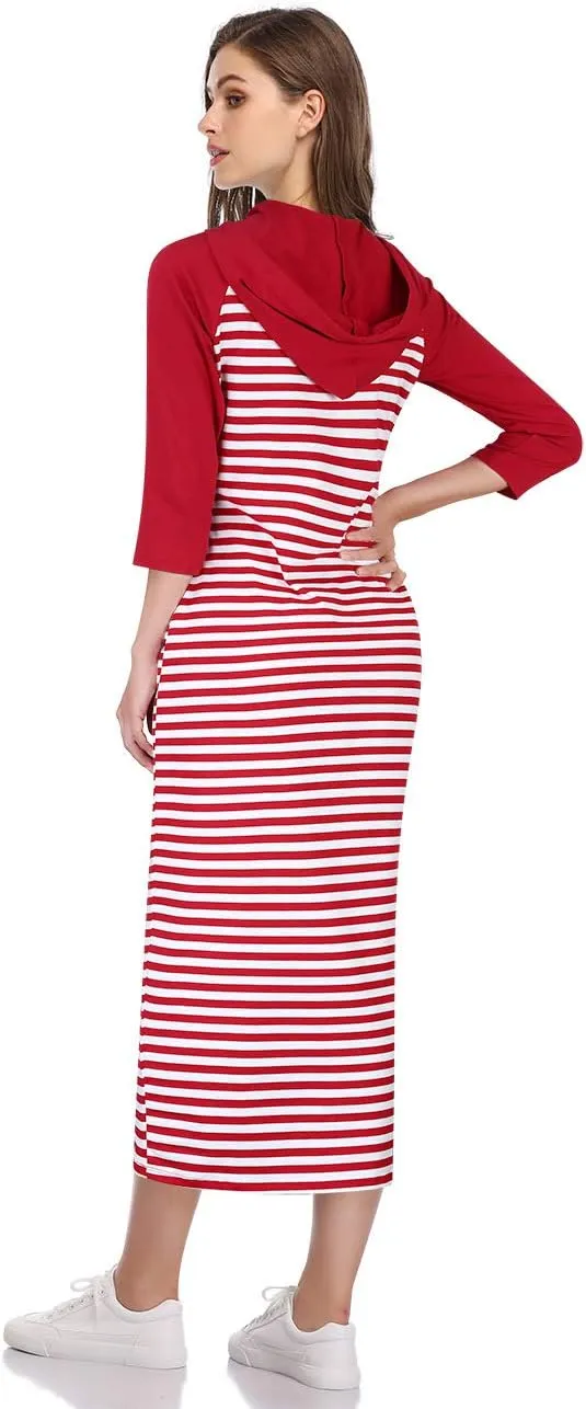 MISSKY Women's Casual Pocket Slim Pullover Maxi Hoodie Dress