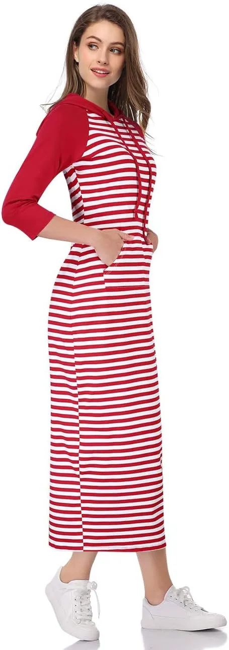 MISSKY Women's Casual Pocket Slim Pullover Maxi Hoodie Dress