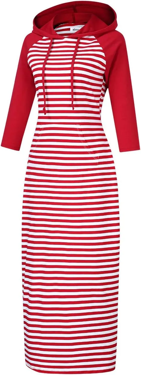 MISSKY Women's Casual Pocket Slim Pullover Maxi Hoodie Dress