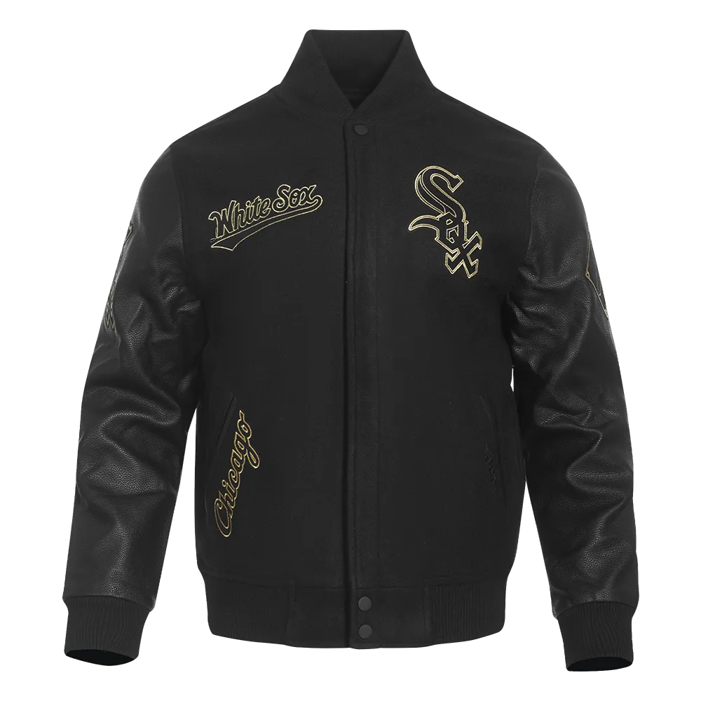 MLB CHICAGO WHITE SOX BLACK & GOLD MEN'S WOOL VARSITY JACKET (JET BLACK)