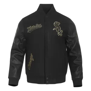 MLB CHICAGO WHITE SOX BLACK & GOLD MEN'S WOOL VARSITY JACKET (JET BLACK)