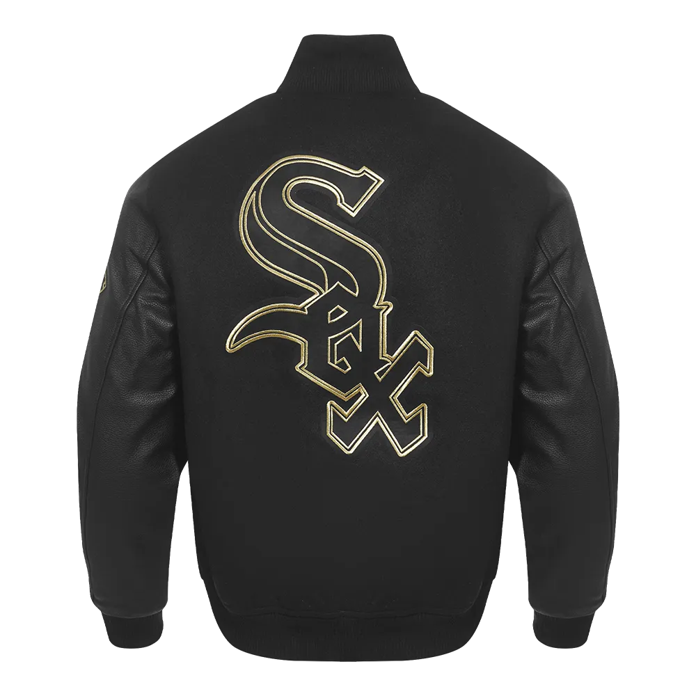 MLB CHICAGO WHITE SOX BLACK & GOLD MEN'S WOOL VARSITY JACKET (JET BLACK)