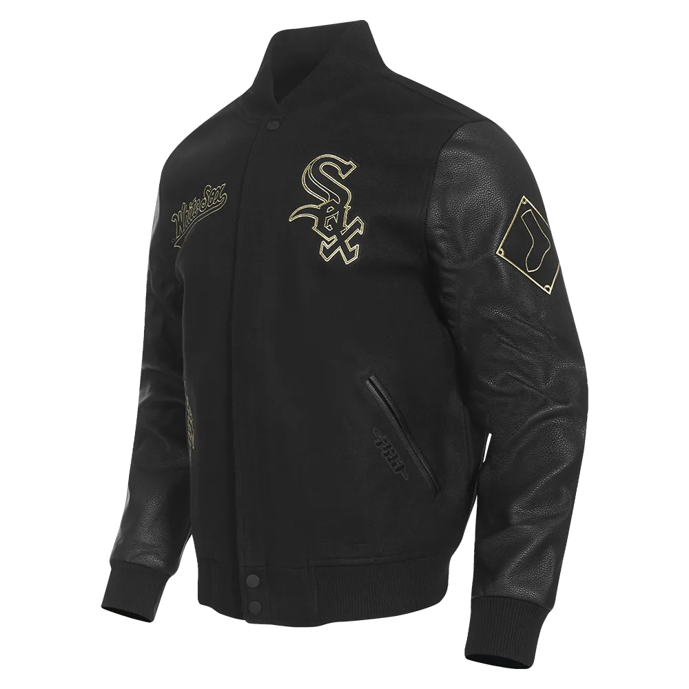 MLB CHICAGO WHITE SOX BLACK & GOLD MEN'S WOOL VARSITY JACKET (JET BLACK)