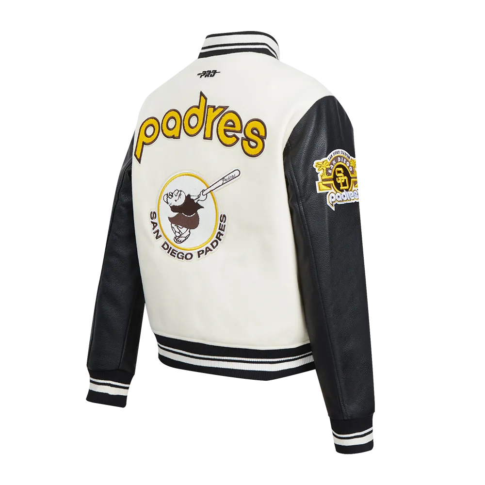 MLB SAN DIEGO PADRES RETRO CLASSIC WOMEN'S RIB WOOL VARSITY JACKET (EGGSHELL/ BLACK)