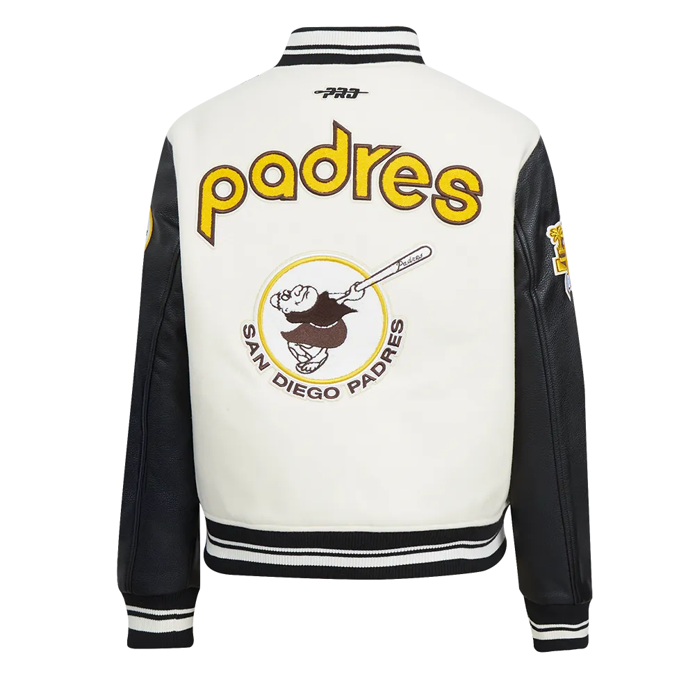 MLB SAN DIEGO PADRES RETRO CLASSIC WOMEN'S RIB WOOL VARSITY JACKET (EGGSHELL/ BLACK)
