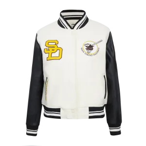 MLB SAN DIEGO PADRES RETRO CLASSIC WOMEN'S RIB WOOL VARSITY JACKET (EGGSHELL/ BLACK)