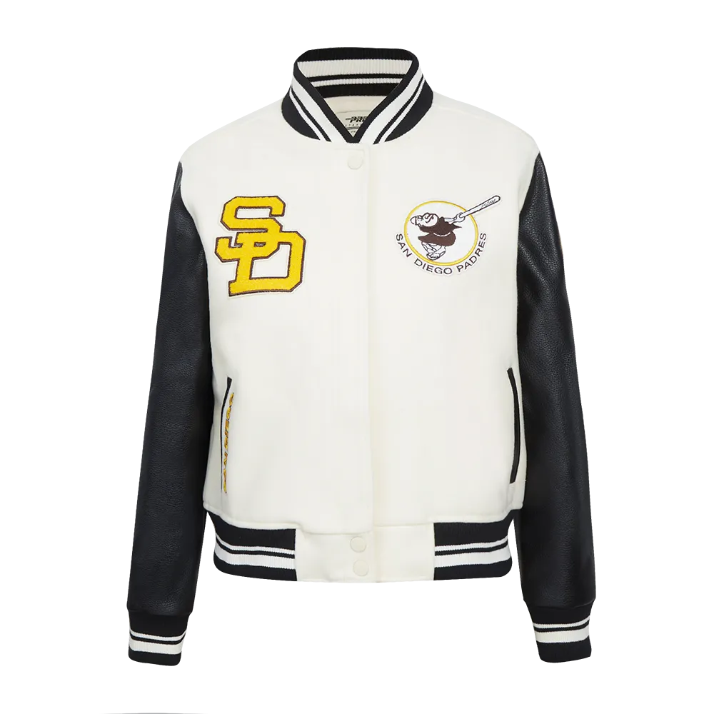 MLB SAN DIEGO PADRES RETRO CLASSIC WOMEN'S RIB WOOL VARSITY JACKET (EGGSHELL/ BLACK)