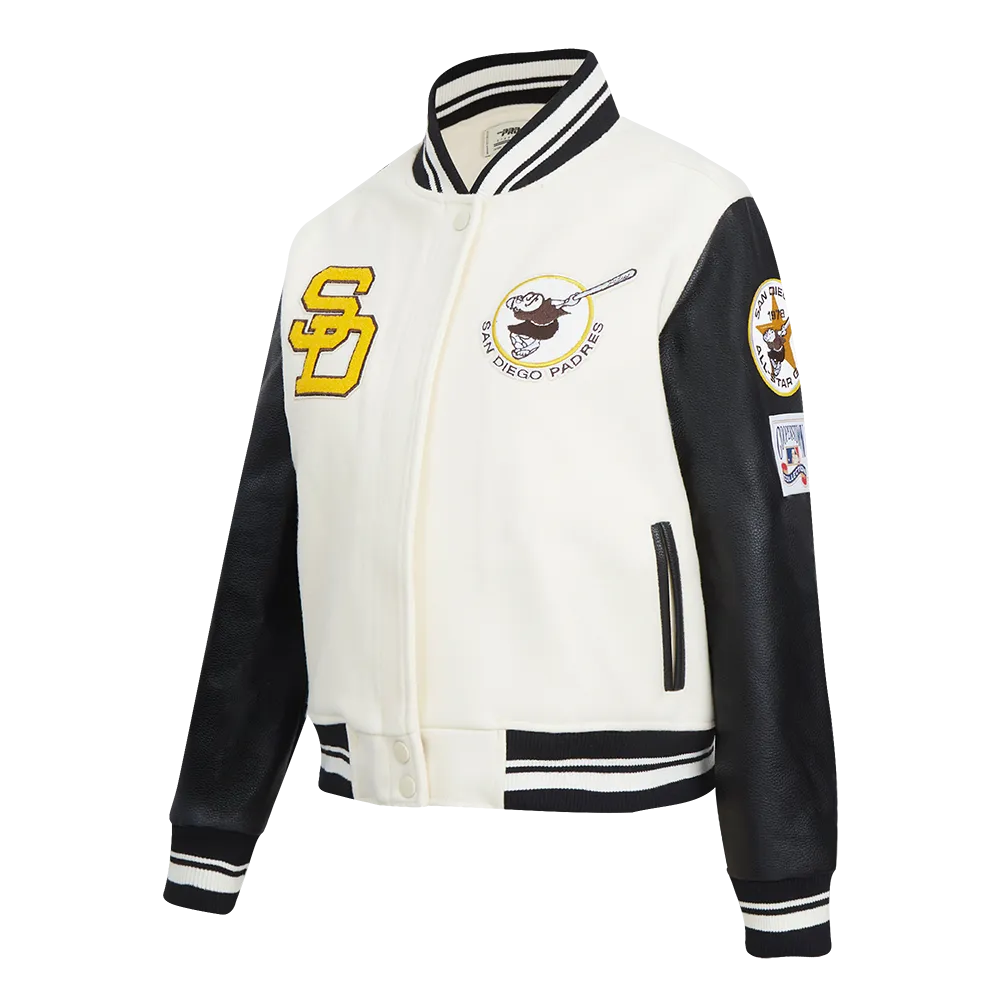 MLB SAN DIEGO PADRES RETRO CLASSIC WOMEN'S RIB WOOL VARSITY JACKET (EGGSHELL/ BLACK)