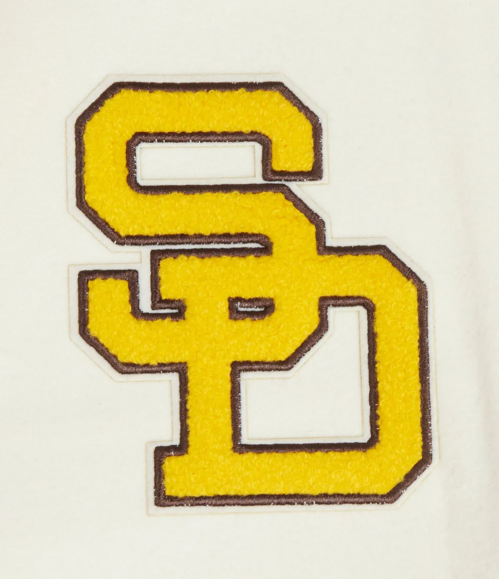 MLB SAN DIEGO PADRES RETRO CLASSIC WOMEN'S RIB WOOL VARSITY JACKET (EGGSHELL/ BLACK)