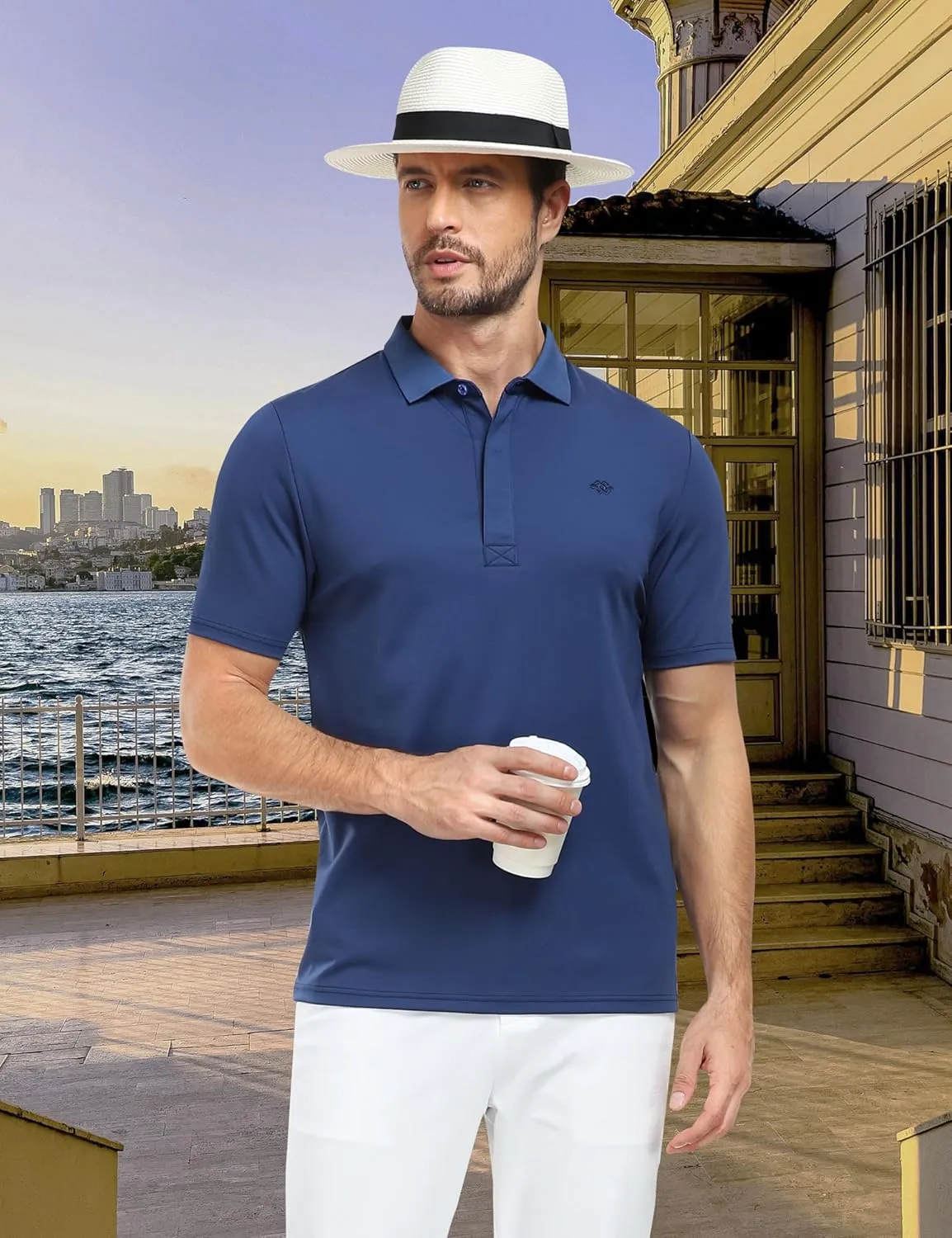 MoFiz Men's Polo Golf Short Sleeve Ultra Soft Comfy Collared T-Shirt Casual Quick Dry Classic Polo Shirt
