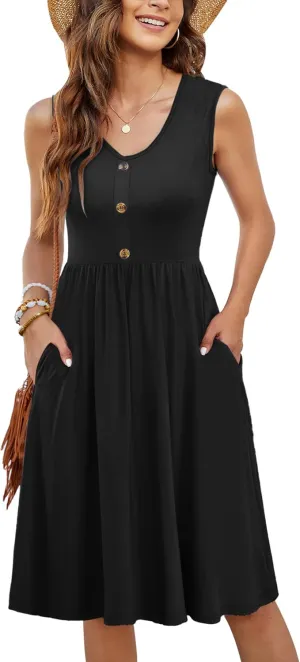 MOLERANI Women Summer Dresses Sleeveless Casual Loose Swing Button Down Midi Sundress with Pockets