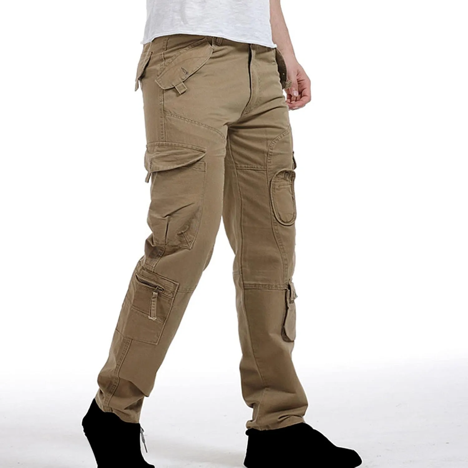 Muscularfit Baggy Sweatpants for Men 2023 Multi Pockets Buckle Zipper Cotton Cargo Pants Causal Loose Joggers Athletic Pants