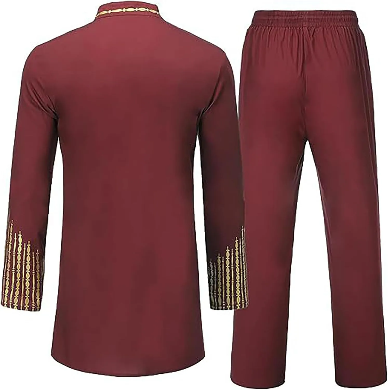 Muslim Clothes for Men 2 Piece Set Muslim Gown Shirt Set Graphic Casual Long Sleeve Kaftan Robe Henley Shirts & Pants