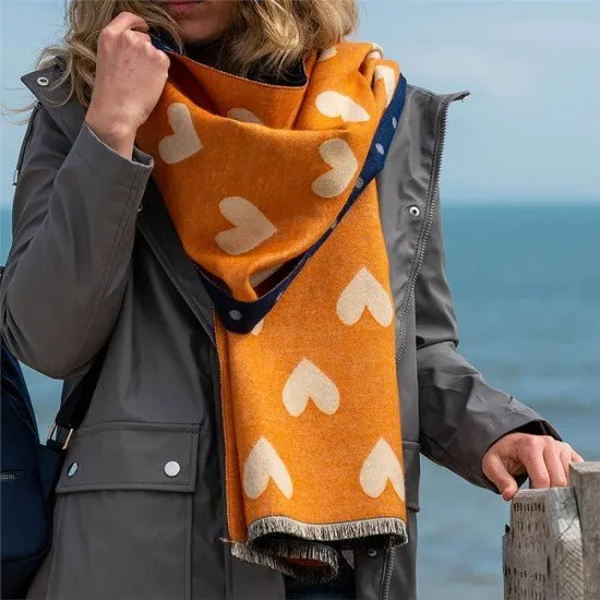 Navy Polka dot & Orange Heart - Reversible Scarf
