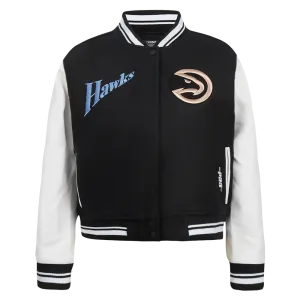 NBA ATLANTA HAWKS CITY EDITION 24-25 WOMEN'S RIB WOOL VARSITY JACKET (BLACK/WHITE)