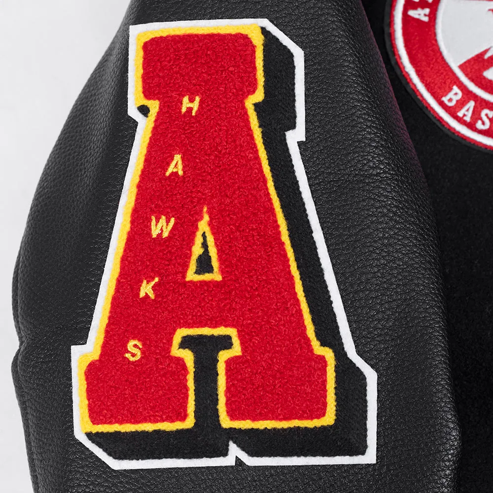 NBA ATLANTA HAWKS MASHUP WOMEN'S RIB WOOL VARSITY JACKET (BLACK/RED/BLACK)
