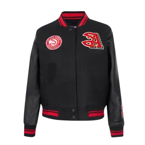 NBA ATLANTA HAWKS MASHUP WOMEN'S RIB WOOL VARSITY JACKET (BLACK/RED/BLACK)