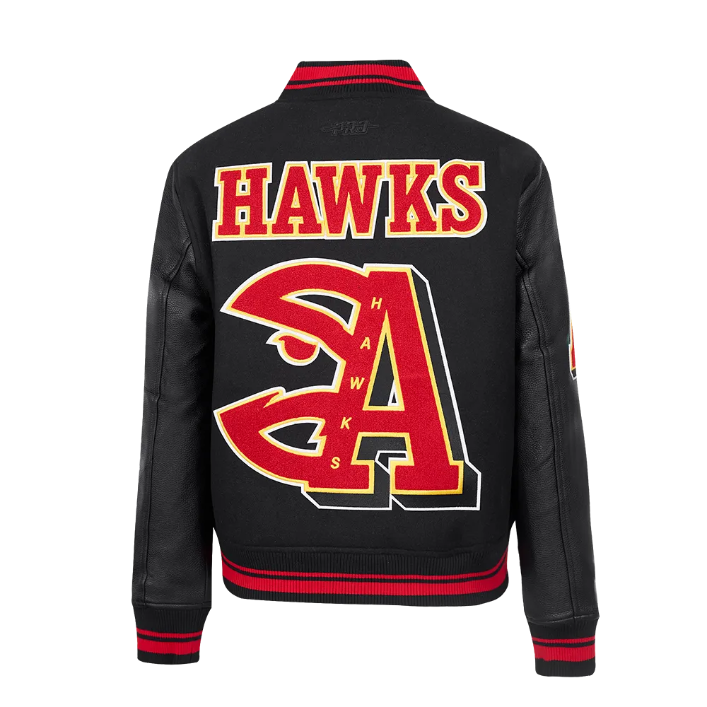 NBA ATLANTA HAWKS MASHUP WOMEN'S RIB WOOL VARSITY JACKET (BLACK/RED/BLACK)