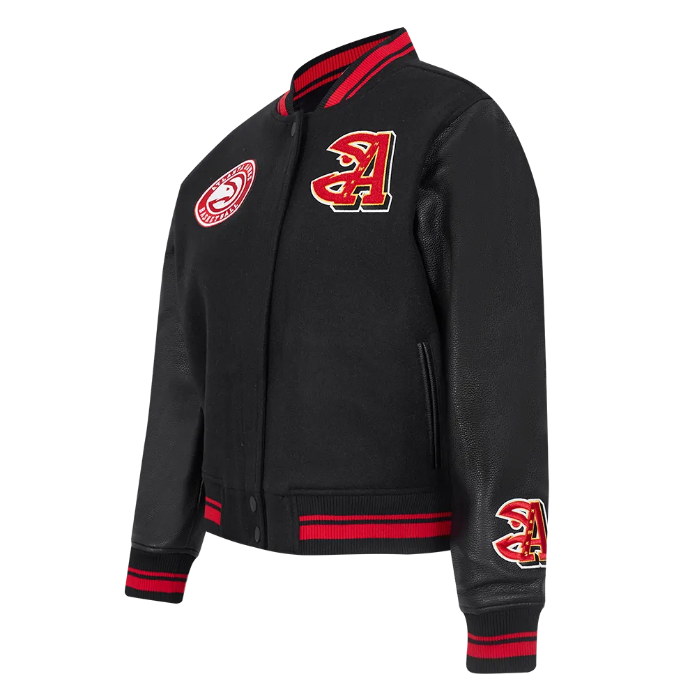 NBA ATLANTA HAWKS MASHUP WOMEN'S RIB WOOL VARSITY JACKET (BLACK/RED/BLACK)