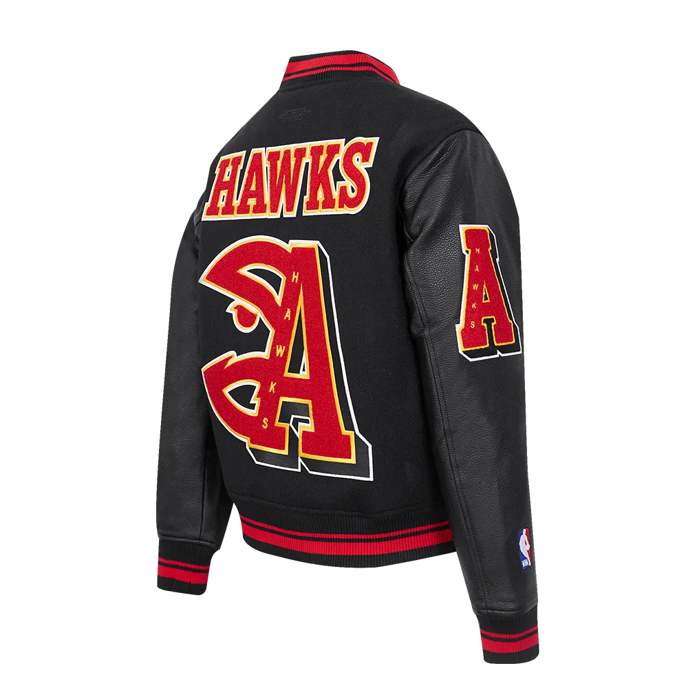 NBA ATLANTA HAWKS MASHUP WOMEN'S RIB WOOL VARSITY JACKET (BLACK/RED/BLACK)