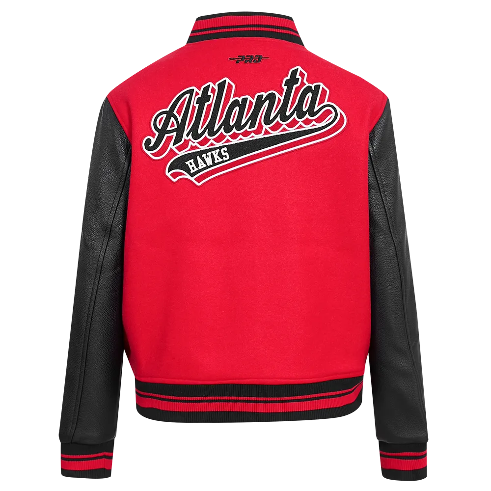 NBA ATLANTA HAWKS SCRIPT TAIL WOMEN'S WOOL VARSITY JACKET (RED/BLACK)