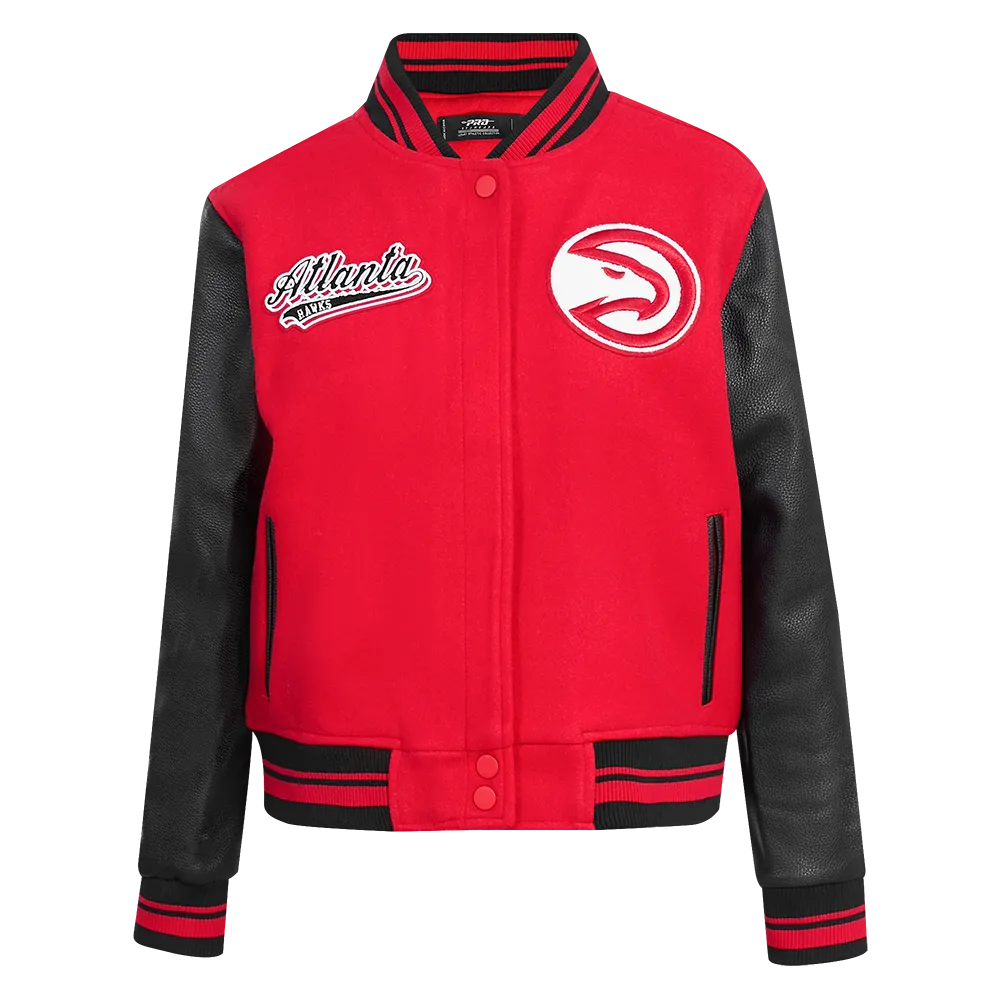 NBA ATLANTA HAWKS SCRIPT TAIL WOMEN'S WOOL VARSITY JACKET (RED/BLACK)
