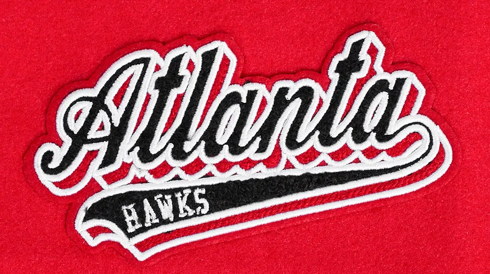 NBA ATLANTA HAWKS SCRIPT TAIL WOMEN'S WOOL VARSITY JACKET (RED/BLACK)