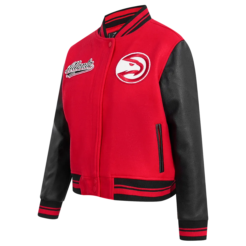 NBA ATLANTA HAWKS SCRIPT TAIL WOMEN'S WOOL VARSITY JACKET (RED/BLACK)