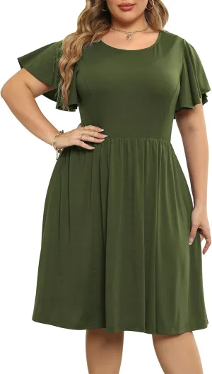Nemidor Women's Plus Size Dress Vintage Party Midi Casual Summer Fit and Flare Dress with Pocket NEM212