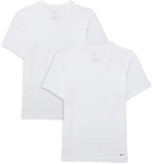 Nike Men`s Dri-FIT Essential Cotton Stretch Slim Fit V-Neck Undershirt 2 Pack (W(KE1009-100)/B, Small)