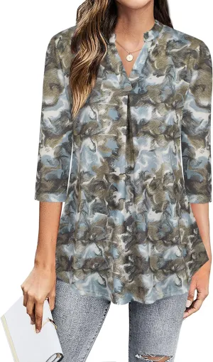 Ninedaily Womens Tops Dressy Casual 3/4 Sleeve V Neck Chiffon Shirt Work Blouses