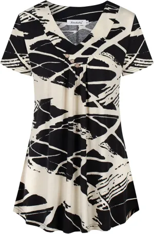 Ninedaily Women's Tunic Summer Short Sleeve Top Loose V Neck Dressy Shirt Blouse