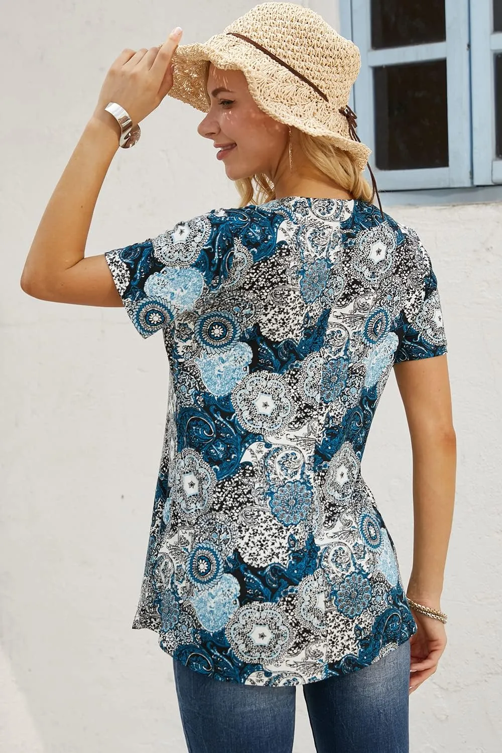 Ninedaily Women's Tunic Summer Short Sleeve Top Loose V Neck Dressy Shirt Blouse
