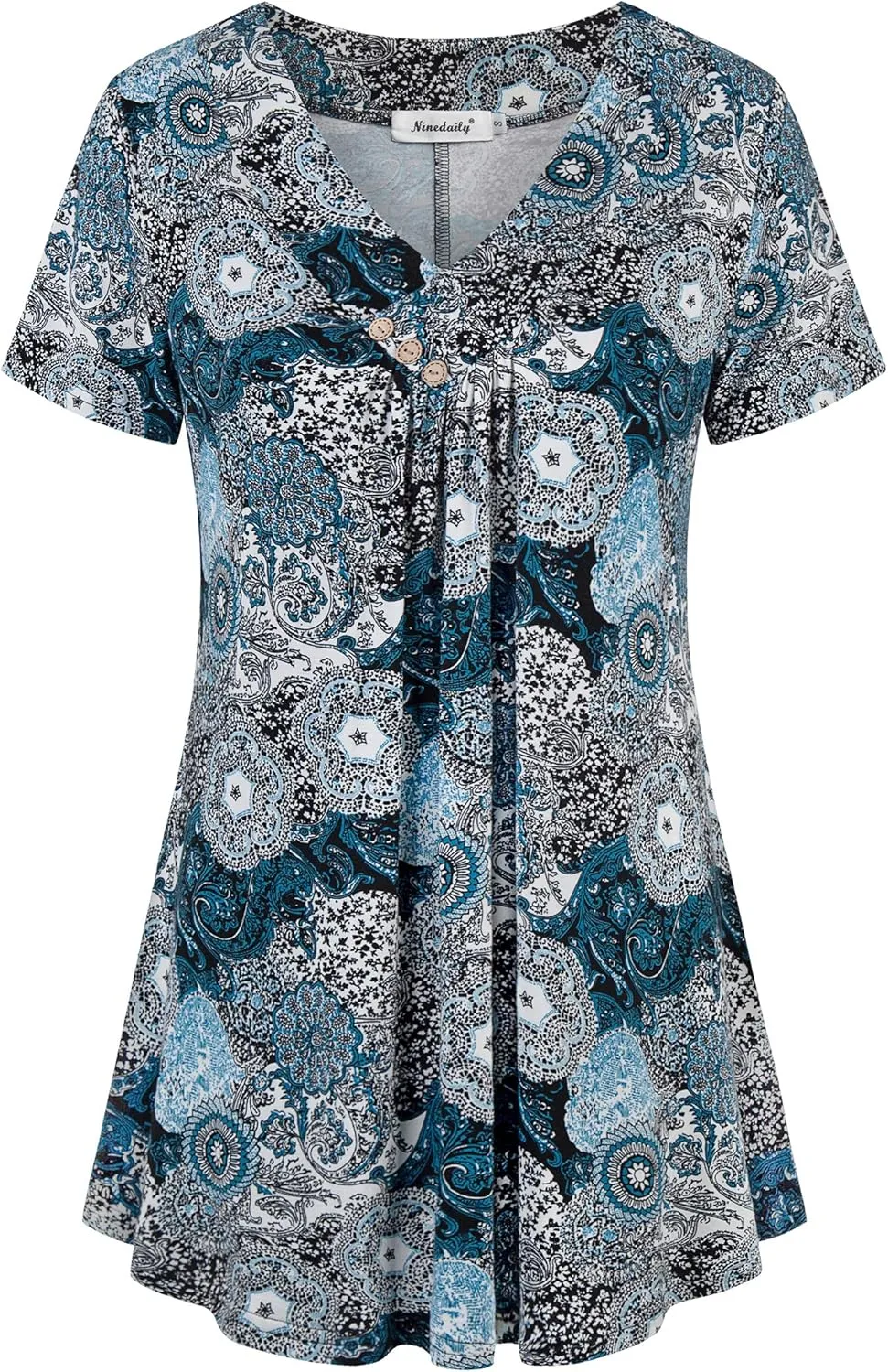 Ninedaily Women's Tunic Summer Short Sleeve Top Loose V Neck Dressy Shirt Blouse
