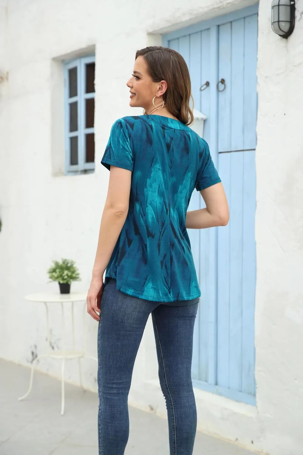 Ninedaily Women's Tunic Summer Short Sleeve Top Loose V Neck Dressy Shirt Blouse
