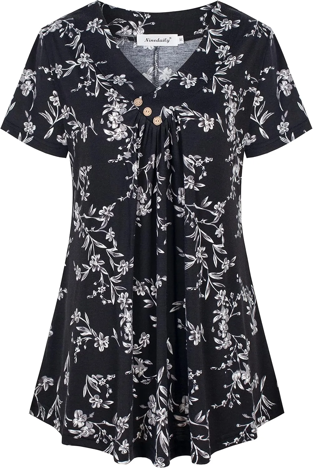 Ninedaily Women's Tunic Summer Short Sleeve Top Loose V Neck Dressy Shirt Blouse