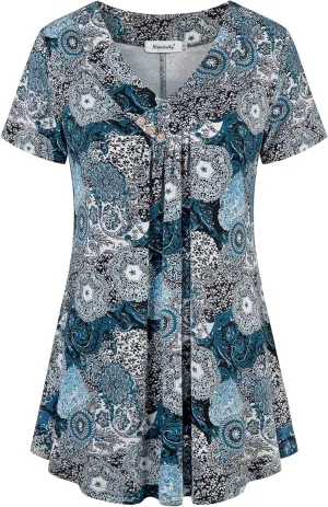 Ninedaily Women's Tunic Summer Short Sleeve Top Loose V Neck Dressy Shirt Blouse