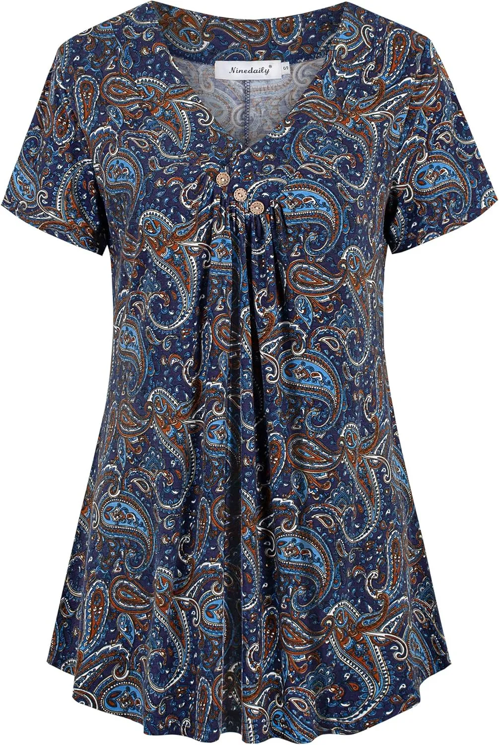 Ninedaily Women's Tunic Summer Short Sleeve Top Loose V Neck Dressy Shirt Blouse
