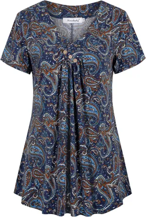 Ninedaily Women's Tunic Summer Short Sleeve Top Loose V Neck Dressy Shirt Blouse