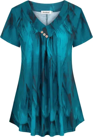 Ninedaily Women's Tunic Summer Short Sleeve Top Loose V Neck Dressy Shirt Blouse